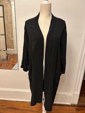 Eileen Fisher Black Open-Front Long Cardigan